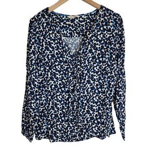 Boden Shirt Top‎ Women's 10 Long Sleeve Blouse Office Printed Blue White